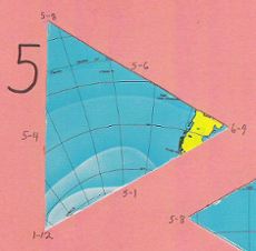 Dymaxion map, single triangle, 5 of 20
