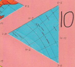 Dymaxion map, single triangle, 10 of 20