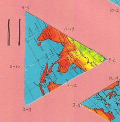 Dymaxion map, single triangle, 11 of 20