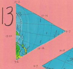 Dymaxion map, single triangle, 13 of 20