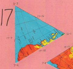 Dymaxion map, single triangle, 17 of 20