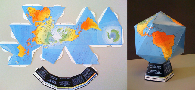 Dymaxion map fold-up icosahedron