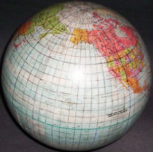 Replogle 10-inch globe, with 5-degree geocells and Cahill-Keyes octants added by Gene Keyes; 1 of 8