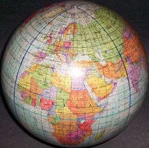 Replogle 10-inch globe, with 5-degree geocells and Cahill-Keyes octants added by Gene Keyes; 3 of 8