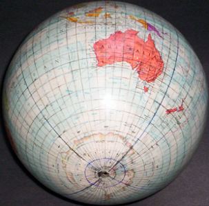 Replogle 10-inch globe, with 5-degree geocells and Cahill-Keyes octants added by Gene Keyes; 5 of 8
