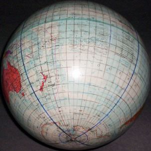 Replogle 10-inch globe, with 5-degree geocells and Cahill-Keyes octants added by Gene Keyes; 6 of 8
