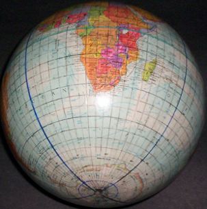 Replogle 10-inch globe, with 5-degree geocells and Cahill-Keyes octants added by Gene Keyes; 8 of 8