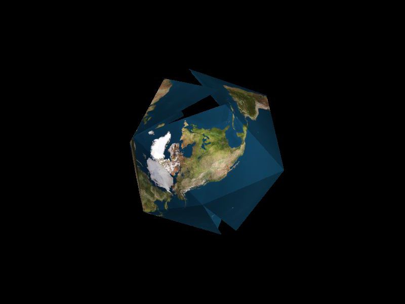Dymaxion map unfolding animation stills, 4 of 8