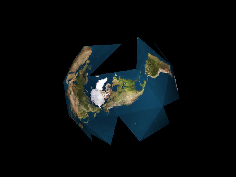Dymaxion map unfolding animation stills, 5 of 8