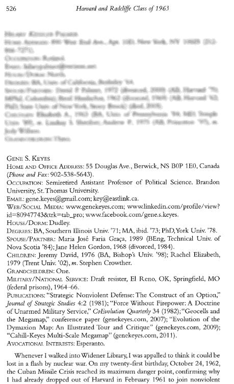 Gene Keyes, p.1,
              Harvard Class of 1963 50th Anniversary Report